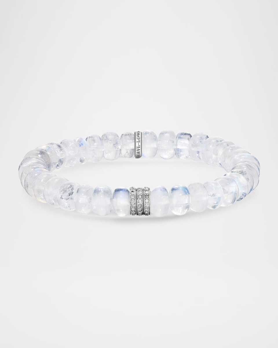 Rainbow Moonstone Bead Bracelet with Diamond Rondelles
